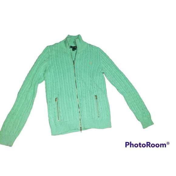 SOLD LAUREN RALPH LAUREN Mock Cardigan Sweater Full Zip Green Medium - Picture 6 of 6